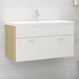 Mueble con lavabo madera de ingeniería blanco y roble Sonoma