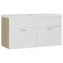 Mueble con lavabo madera de ingeniería blanco y roble Sonoma de , Tocadores de baño - Ref: Foro24-3070843, Precio: 206,39 €, ...