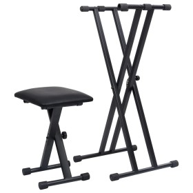 Set de soporte para teclado con doble refuerzo y taburete negro