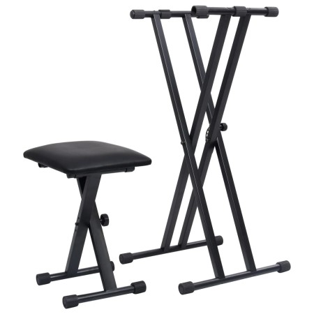 Schwarzes, doppelstrebiges Keyboardständer- und Hocker-Set von vidaXL, Bänke und Hocker - Ref: Foro24-70097, Preis: 66,88 €, ...