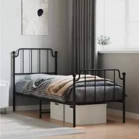 Bed frame with headboard and black metal footboard 80x200 cm by , Beds and slatted bases - Ref: Foro24-373896, Price: 75,13 €...