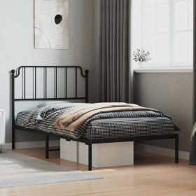 Bed frame with black metal headboard 100x200 cm by , Beds and slatted bases - Ref: Foro24-373882, Price: 68,47 €, Discount: %