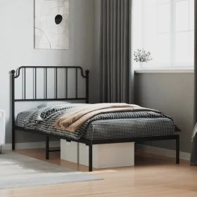 Bettgestell mit schwarzem Metallkopfteil 100x200 cm von , Betten und Lattenroste - Ref: Foro24-373882, Preis: 67,42 €, Rabatt: %