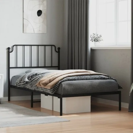 Bed frame with black metal headboard 100x200 cm by , Beds and slatted bases - Ref: Foro24-373882, Price: 67,41 €, Discount: %