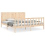 Double bed frame with solid wood headboard by , Beds and slatted bases - Ref: Foro24-3192961, Price: 184,17 €, Discount: %