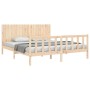 Double bed frame with solid wood headboard by , Beds and slatted bases - Ref: Foro24-3192961, Price: 184,17 €, Discount: %