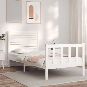 Single bed frame with white solid wood headboard by , Beds and slatted bases - Ref: Foro24-3193167, Price: 124,55 €, Discount: %