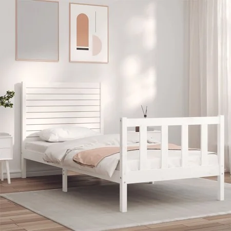 Single bed frame with white solid wood headboard by , Beds and slatted bases - Ref: Foro24-3193167, Price: 124,55 €, Discount: %