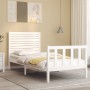Single bed frame with white solid wood headboard by , Beds and slatted bases - Ref: Foro24-3193167, Price: 122,46 €, Discount: %