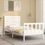 Single bed frame with white solid wood headboard by , Beds and slatted bases - Ref: Foro24-3193167, Price: 124,55 €, Discount: %