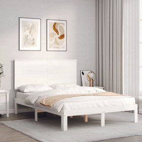 Double bed frame with white solid wood headboard by , Beds and slatted bases - Ref: Foro24-3193637, Price: 155,78 €, Discount: %