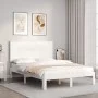 Estructura cama de matrimonio con cabecero madera maciza blanco de , Camas y somieres - Ref: Foro24-3193637, Precio: 153,79 €...