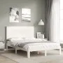 Estructura cama de matrimonio con cabecero madera maciza blanco de , Camas y somieres - Ref: Foro24-3193637, Precio: 153,79 €...