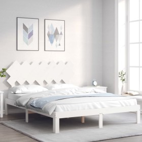 Estructura de cama con cabecero madera maciza blanco 140x190 cm de , Camas y somieres - Ref: Foro24-3193707, Precio: 143,17 €...