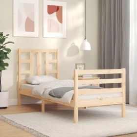 Single bed frame with solid wood headboard by , Beds and slatted bases - Ref: Foro24-3193881, Price: 84,59 €, Discount: %