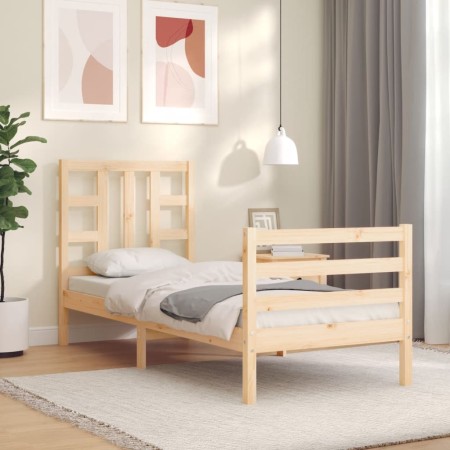 Single bed frame with solid wood headboard by , Beds and slatted bases - Ref: Foro24-3193881, Price: 85,70 €, Discount: %