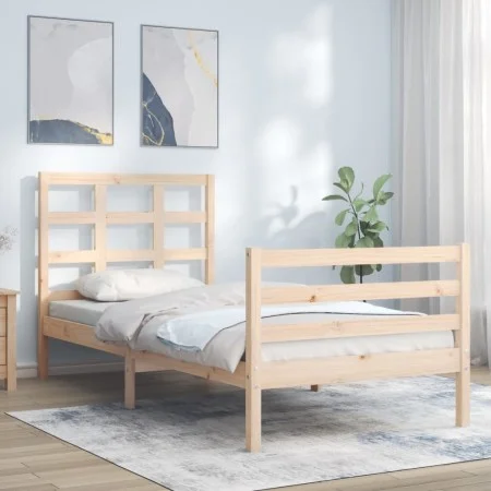 Single bed frame with solid wood headboard by , Beds and slatted bases - Ref: Foro24-3193946, Price: 87,33 €, Discount: %