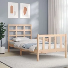 Bed frame with solid wood headboard 100x200 cm by , Beds and slatted bases - Ref: Foro24-3192091, Price: 115,30 €, Discount: %