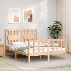Bed frame with solid wood headboard 140x200 cm by , Beds and slatted bases - Ref: Foro24-3192426, Price: 136,60 €, Discount: %