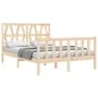 Double bed frame with solid wood headboard by , Beds and slatted bases - Ref: Foro24-3192466, Price: 147,63 €, Discount: %
