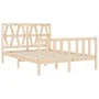 Double bed frame with solid wood headboard by , Beds and slatted bases - Ref: Foro24-3192466, Price: 147,63 €, Discount: %