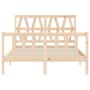 Double bed frame with solid wood headboard by , Beds and slatted bases - Ref: Foro24-3192466, Price: 142,91 €, Discount: %
