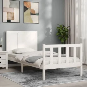 Single bed frame with white solid wood headboard by , Beds and slatted bases - Ref: Foro24-3192582, Price: 128,25 €, Discount: %