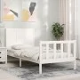 Single bed frame with white solid wood headboard by , Beds and slatted bases - Ref: Foro24-3192582, Price: 128,25 €, Discount: %