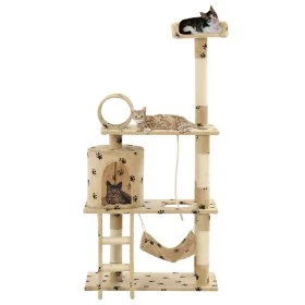 Katzenkratzbaum mit Sisalpfosten 140 cm Fußabdrücke beige von vidaXL, Katzenmöbel - Ref: Foro24-170586, Preis: 79,63 €, Rabat...