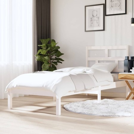 Estructura de cama individual madera maciza blanco 75x190 cm