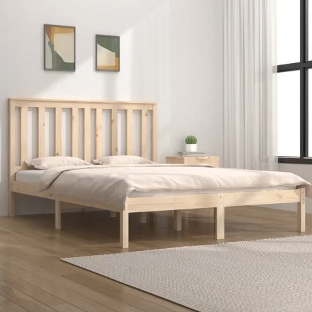 Solid pine wood bed frame 135x190 cm by , Beds and slatted bases - Ref: Foro24-3103818, Price: 131,76 €, Discount: %