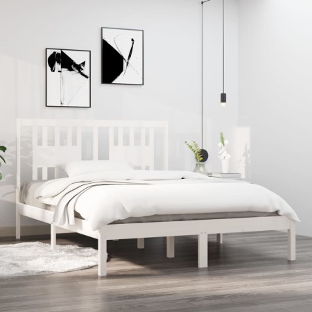 Kleines Doppelbettgestell aus weißem Massivholz, 120 x 190 cm von , Betten und Lattenroste - Ref: Foro24-3104034, Preis: 125,...