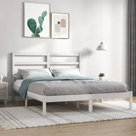 Small double bed frame white solid wood 120x190cm by , Beds and slatted bases - Ref: Foro24-3104904, Price: 112,74 €, Discoun...