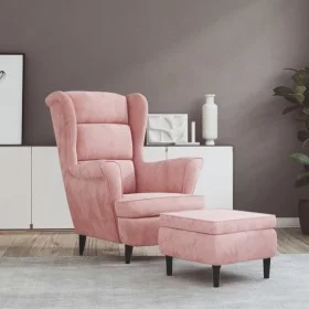 Pink velvet wing chair and stool by , Armchairs - Ref: Foro24-3115935, Price: 314,45 €, Discount: %