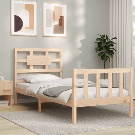 Single bed frame with solid wood headboard by , Beds and slatted bases - Ref: Foro24-3192516, Price: 95,77 €, Discount: %