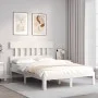 Double bed frame with white solid wood headboard by , Beds and slatted bases - Ref: Foro24-3193567, Price: 129,77 €, Discount: %