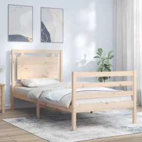 Single bed frame with solid wood headboard by , Beds and slatted bases - Ref: Foro24-3194011, Price: 92,26 €, Discount: %