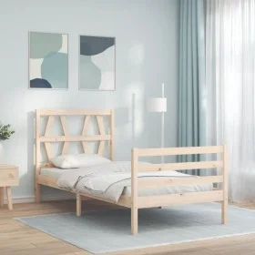 Single bed frame with solid wood headboard by , Beds and slatted bases - Ref: Foro24-3194336, Price: 85,26 €, Discount: %