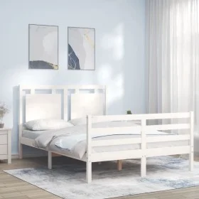 White solid wood bed frame with headboard 140x190 cm by , Beds and slatted bases - Ref: Foro24-3194032, Price: 148,95 €, Disc...