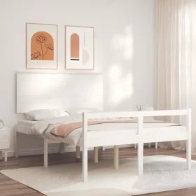 Bed for seniors with white solid wood headboard by , Beds and slatted bases - Ref: Foro24-3195457, Price: 181,23 €, Discount: %