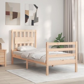 Estructura de cama individual con cabecero madera maciza