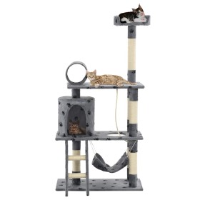 Rascador para gatos con poste de sisal 140 cm huellas gris
