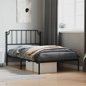 Bed frame with black metal headboard 107x203 cm by , Beds and slatted bases - Ref: Foro24-373883, Price: 69,44 €, Discount: %