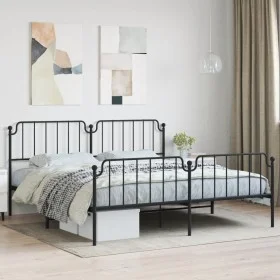 Black metal headboard and footboard bed frame 200x200 cm by , Beds and slatted bases - Ref: Foro24-373912, Price: 122,39 €, D...