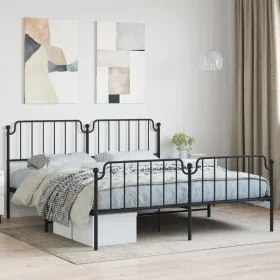 Black metal headboard and footboard bed frame 183x213 cm by , Beds and slatted bases - Ref: Foro24-373910, Price: 125,71 €, D...