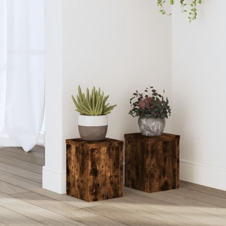 Soportes de plantas 2 uds madera roble ahumado 15x15x20 cm en Soportes para macetas | Comprar online en Foro24