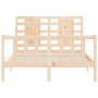 Double bed frame with solid wood headboard by , Beds and slatted bases - Ref: Foro24-3192791, Price: 142,61 €, Discount: %