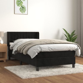 Cama box spring con colchón terciopelo negro 90x200 cm