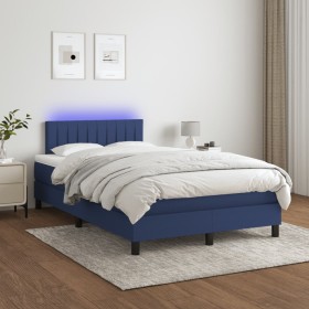 Box spring bed with mattress and LED blue fabric 120x200 cm by , Beds and slatted bases - Ref: Foro24-3133307, Price: 395,69 ...