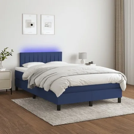 Box spring bed with mattress and LED blue fabric 120x200 cm by , Beds and slatted bases - Ref: Foro24-3133307, Price: 396,24 ...